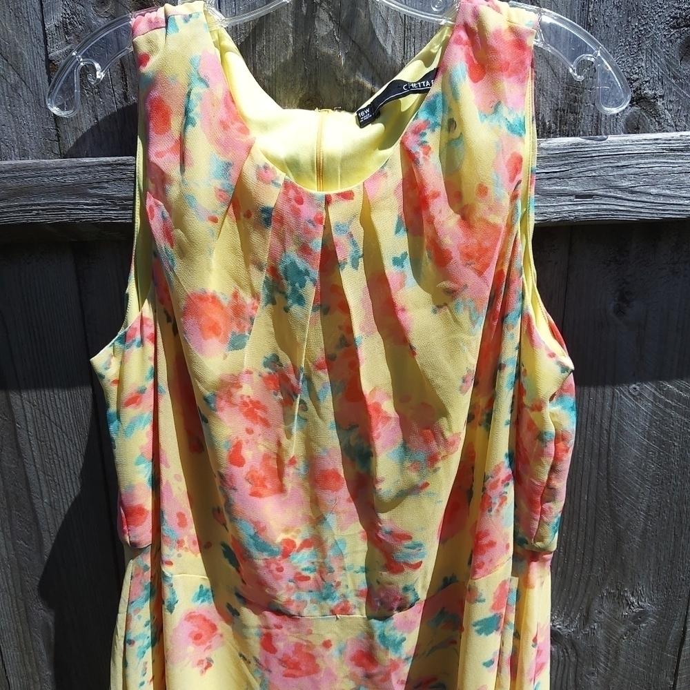CHETTA B SIZE 16 YELLOW FLORAL DRESS - Picture 2 of 6